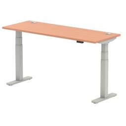 Dynamic Air 1600 x 600mm Height Adjustable Desk Beech Top Cable Ports Silver Leg HA01123