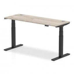 Dynamic Air 1600 x 600mm Height Adjustable Desk Grey Oak Top Cable Ports Black Leg HA01255