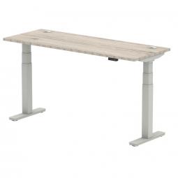 Dynamic Air 1600 x 600mm Height Adjustable Desk Grey Oak Top Cable Ports Silver Leg HA01179