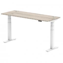 Dynamic Air 1600 x 600mm Height Adjustable Desk Grey Oak Top Cable Ports White Leg HA01183