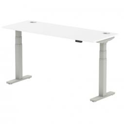 Dynamic Air 1600 x 600mm Height Adjustable Desk White Top Cable Ports Silver Leg HA01131