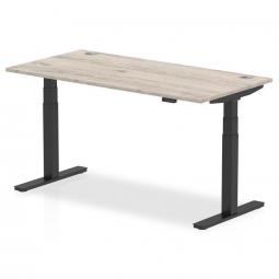 Dynamic Air 1600 x 800mm Height Adjustable Desk Grey Oak Top Cable Ports Black Leg HA01251