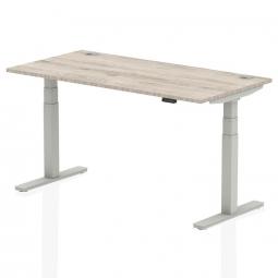 Dynamic Air 1600 x 800mm Height Adjustable Desk Grey Oak Top Cable Ports Silver Leg HA01173