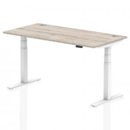 Dynamic Air 1600 x 800mm Height Adjustable Desk Grey Oak Top Cable Ports White Leg HA01174