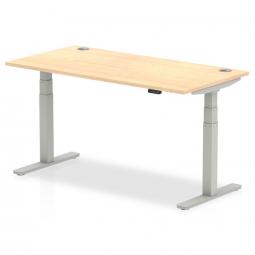 Dynamic Air 1600 x 800mm Height Adjustable Desk Maple Top Cable Ports Silver Leg HA01095