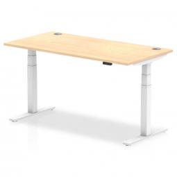 Dynamic Air 1600 x 800mm Height Adjustable Desk Maple Top Cable Ports White Leg HA01115