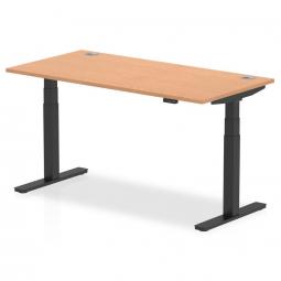 Dynamic Air 1600 x 800mm Height Adjustable Desk Oak Top Cable Ports Black Leg HA01223