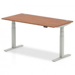 Dynamic Air 1600 x 800mm Height Adjustable Desk Walnut Top Cable Ports Silver Leg HA01087