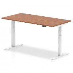 Dynamic Air 1600 x 800mm Height Adjustable Desk Walnut Top Cable Ports White Leg HA01107