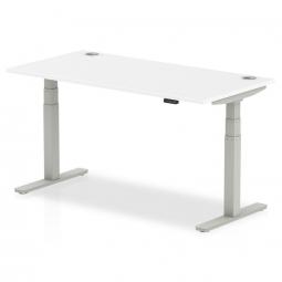 Dynamic Air 1600 x 800mm Height Adjustable Desk White Top Cable Ports Silver Leg HA01091