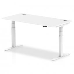 Dynamic Air 1600 x 800mm Height Adjustable Desk White Top Cable Ports White Leg HA01111