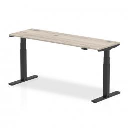 Dynamic Air 1800 x 600mm Height Adjustable Desk Grey Oak Top Cable Ports Black Leg HA01256