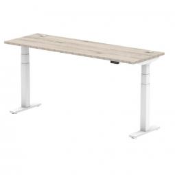 Dynamic Air 1800 x 600mm Height Adjustable Desk Grey Oak Top Cable Ports White Leg HA01184