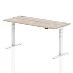 Dynamic Air 1800 x 800mm Height Adjustable Desk Grey Oak Top Cable Ports White Leg HA01176