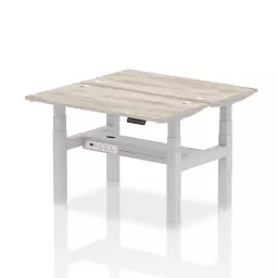 Dynamic Air Back-to-Back W1200 x D600mm Height Adjustable Sit Stand 2 Person Bench Desk With Cable Ports Grey Oak Finish Silver Frame - HA01538