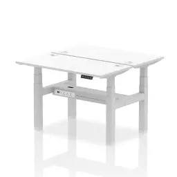 Dynamic Air Back-to-Back W1200 x D600mm Height Adjustable Sit Stand 2 Person Bench Desk With Cable Ports White Finish Silver Frame - HA01562