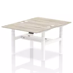 Dynamic Air Back-to-Back W1200 x D800mm Height Adjustable Sit Stand 2 Person Bench Desk With Cable Ports Grey Oak Finish White Frame - HA01654