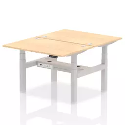 Dynamic Air Back-to-Back W1200 x D800mm Height Adjustable Sit Stand 2 Person Bench Desk With Cable Ports Maple Finish Silver Frame - HA01664