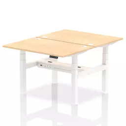 Dynamic Air Back-to-Back W1200 x D800mm Height Adjustable Sit Stand 2 Person Bench Desk With Cable Ports Maple Finish White Frame - HA01666