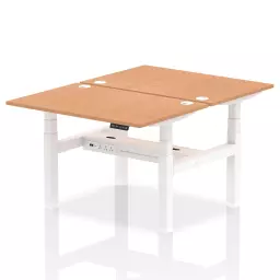 Dynamic Air Back-to-Back W1200 x D800mm Height Adjustable Sit Stand 2 Person Bench Desk With Cable Ports Oak Finish White Frame - HA01678