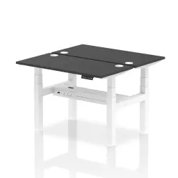 Dynamic Air Back-to-Back W1200 x D600mm Height Adjustable Sit Stand 2 Person Bench Desk With Cable Ports Black Finish White Frame - HA02830