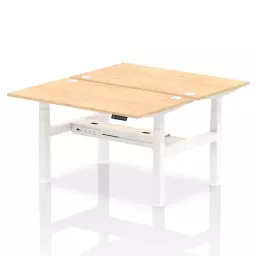 Dynamic Air Back-to-Back W1400 x D800mm Height Adjustable Sit Stand 2 Person Bench Desk With Cable Ports Maple Finish White Frame - HA01990