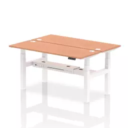 Dynamic Air Back-to-Back W1600 x D600mm Height Adjustable Sit Stand 2 Person Bench Desk With Cable Ports Beech Finish White Frame - HA02182