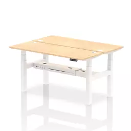 Dynamic Air Back-to-Back W1600 x D600mm Height Adjustable Sit Stand 2 Person Bench Desk With Cable Ports Maple Finish White Frame - HA02194