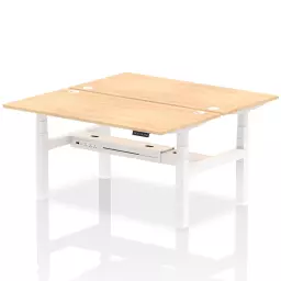 Dynamic Air Back-to-Back W1600 x D800mm Height Adjustable Sit Stand 2 Person Bench Desk With Cable Ports Maple Finish White Frame - HA02314