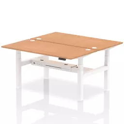 Dynamic Air Back-to-Back W1600 x D800mm Height Adjustable Sit Stand 2 Person Bench Desk With Cable Ports Oak Finish White Frame - HA02326