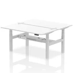 Dynamic Air Back-to-Back W1600 x D800mm Height Adjustable Sit Stand 2 Person Bench Desk With Cable Ports White Finish Silver Frame - HA02348