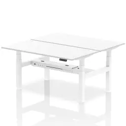 Dynamic Air Back-to-Back W1600 x D800mm Height Adjustable Sit Stand 2 Person Bench Desk With Cable Ports White Finish White Frame - HA02350