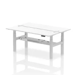 Dynamic Air Back-to-Back W1800 x D600mm Height Adjustable Sit Stand 2 Person Bench Desk With Cable Ports White Finish Silver Frame - HA02534