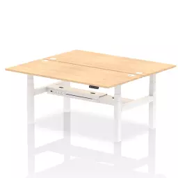 Dynamic Air Back-to-Back W1800 x D800mm Height Adjustable Sit Stand 2 Person Bench Desk With Cable Ports Maple Finish White Frame - HA02638