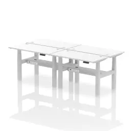 Dynamic Air Back-to-Back W1200 x D600mm Height Adjustable Sit Stand 4 Person Bench Desk With Cable Ports White Finish Silver Frame - HA01598