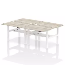 Dynamic Air Back-to-Back W1200 x D800mm Height Adjustable Sit Stand 4 Person Bench Desk With Cable Ports Grey Oak Finish White Frame - HA01726