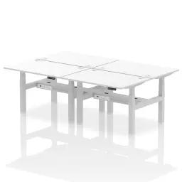 Dynamic Air Back-to-Back W1200 x D800mm Height Adjustable Sit Stand 4 Person Bench Desk With Cable Ports White Finish Silver Frame - HA01772