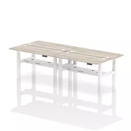 Dynamic Air Back-to-Back W1400 x D600mm Height Adjustable Sit Stand 4 Person Bench Desk With Cable Ports Grey Oak Finish White Frame - HA01900