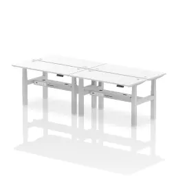 Dynamic Air Back-to-Back W1400 x D600mm Height Adjustable Sit Stand 4 Person Bench Desk With Cable Ports White Finish Silver Frame - HA01922