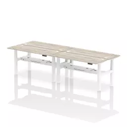 Dynamic Air Back-to-Back W1600 x D600mm Height Adjustable Sit Stand 4 Person Bench Desk With Cable Ports Grey Oak Finish White Frame - HA02224