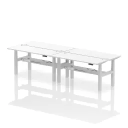 Dynamic Air Back-to-Back W1600 x D600mm Height Adjustable Sit Stand 4 Person Bench Desk With Cable Ports White Finish Silver Frame - HA02246