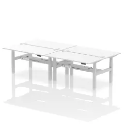 Dynamic Air Back-to-Back W1600 x D800mm Height Adjustable Sit Stand 4 Person Bench Desk With Cable Ports White Finish Silver Frame - HA02420