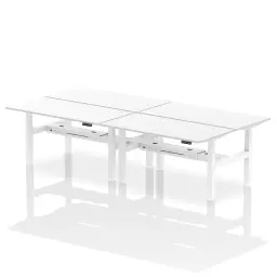 Dynamic Air Back-to-Back W1600 x D800mm Height Adjustable Sit Stand 4 Person Bench Desk With Cable Ports White Finish White Frame - HA02422