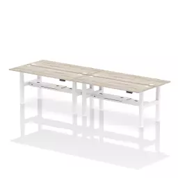 Dynamic Air Back-to-Back W1800 x D600mm Height Adjustable Sit Stand 4 Person Bench Desk With Cable Ports Grey Oak Finish White Frame - HA02548