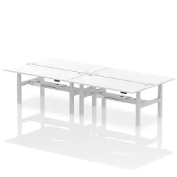 Dynamic Air Back-to-Back W1800 x D800mm Height Adjustable Sit Stand 4 Person Bench Desk With Cable Ports White Finish Silver Frame - HA02744