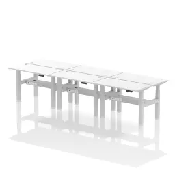 Dynamic Air Back-to-Back W1200 x D600mm Height Adjustable Sit Stand 6 Person Bench Desk With Cable Ports White Finish Silver Frame - HA01634