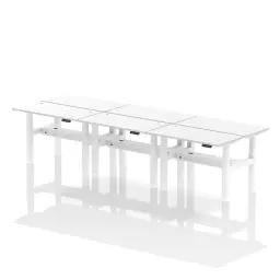 Dynamic Air Back-to-Back W1200 x D600mm Height Adjustable Sit Stand 6 Person Bench Desk With Cable Ports White Finish White Frame - HA01636