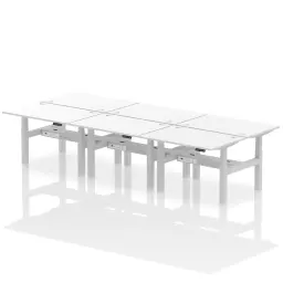 Dynamic Air Back-to-Back W1200 x D800mm Height Adjustable Sit Stand 6 Person Bench Desk With Cable Ports White Finish Silver Frame - HA01844