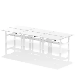 Dynamic Air Back-to-Back W1400 x D800mm Height Adjustable Sit Stand 6 Person Bench Desk With Cable Ports White Finish White Frame - HA02170