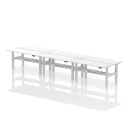 Dynamic Air Back-to-Back W1600 x D600mm Height Adjustable Sit Stand 6 Person Bench Desk With Cable Ports White Finish Silver Frame - HA02282